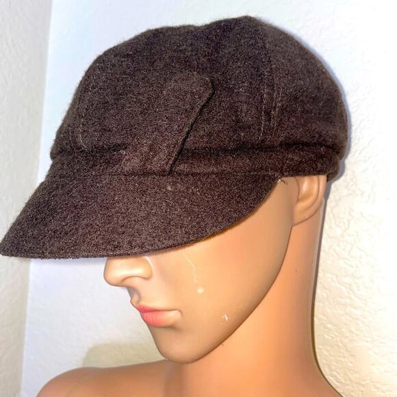 Women's hat chocolate brown wool news boy hat conductor golf Paris winter NYC - Picture 2 of 10